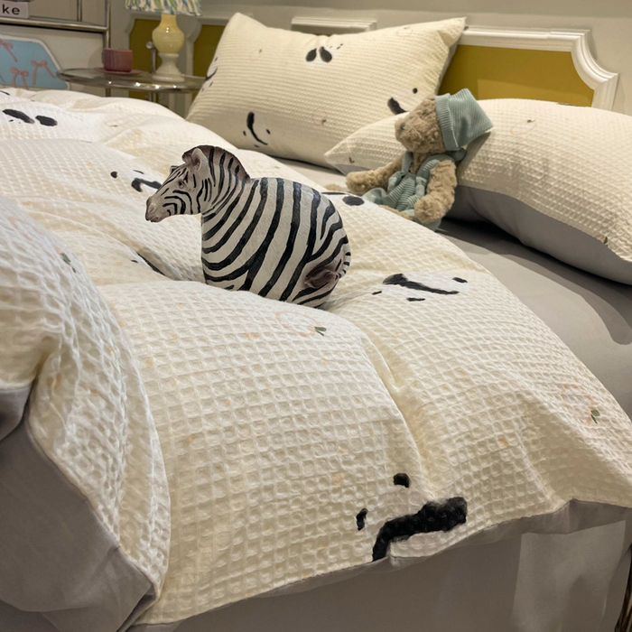 91家纺网 家纺一手货源 找家纺 小叮当家纺仓储工厂店 2025新款提供买家秀爆款花型不断货全棉纯棉A类华夫格印花磨毛四件套 苏潘达-米