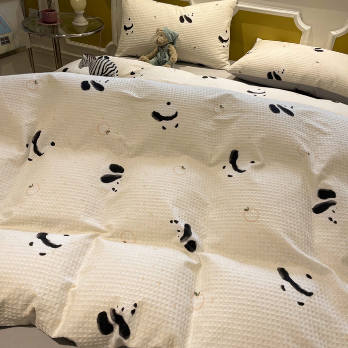 91家纺网 家纺一手货源 找家纺 小叮当家纺仓储工厂店 2025新款提供买家秀爆款花型不断货全棉纯棉A类华夫格印花磨毛四件套 苏潘达-米