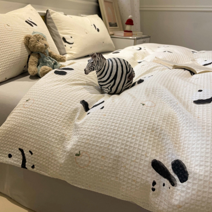 91家纺网 家纺一手货源 找家纺 小叮当家纺仓储工厂店 2025新款提供买家秀爆款花型不断货全棉纯棉A类华夫格印花磨毛四件套 苏潘达-米