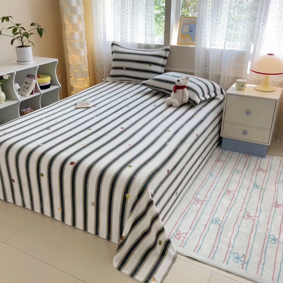 91家纺网 家纺一手货源 找家纺 （总）丽美人 2025新款高克重印花牛奶绒无印风床单款（A类母婴级面料）