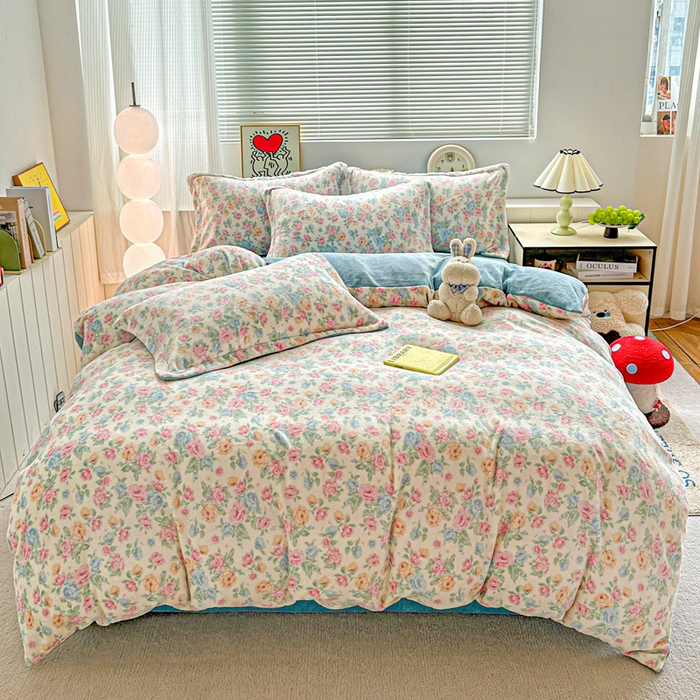 简一 2025新款小清新牛奶绒印花四件套-花卉系列 夏日花开