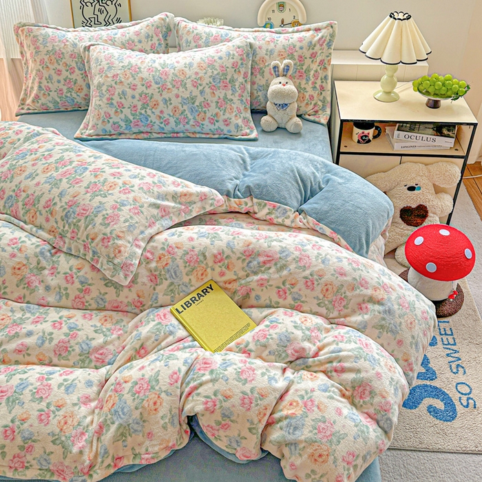 91家纺网 家纺一手货源 找家纺 简一 2025新款小清新牛奶绒印花四件套-花卉系列 夏日花开