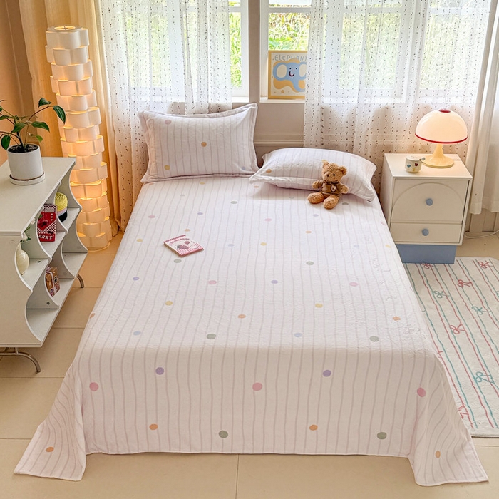 91家纺网 家纺一手货源 找家纺 丽美人 2025新款高克重印花牛奶绒无印风床单款（A类母婴级面料） 波点粉条