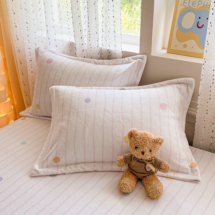 91家纺网 家纺一手货源 找家纺 丽美人 2025新款高克重印花牛奶绒无印风床单款（A类母婴级面料） 波点粉条