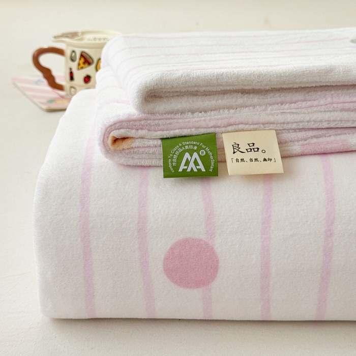 丽美人 2025新款高克重印花牛奶绒无印风床单款（A类母婴级面料） 波点粉条