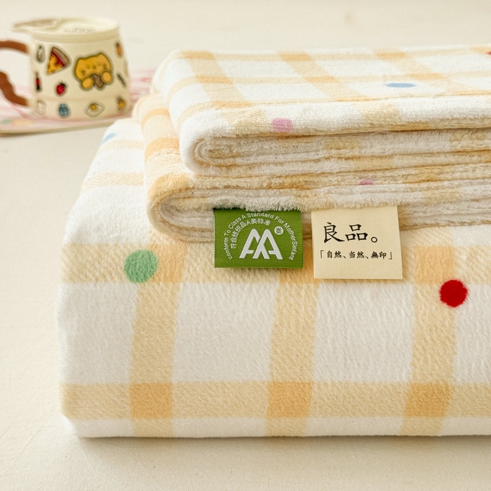 丽美人 2025新款高克重印花牛奶绒无印风床单款（A类母婴级面料） 波点黄格