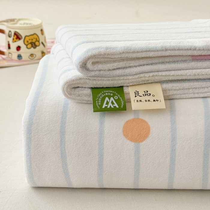 丽美人 2025新款高克重印花牛奶绒无印风床单款（A类母婴级面料） 波点蓝条