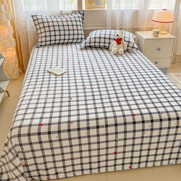 91家纺网 家纺一手货源 找家纺 丽美人 2025新款高克重印花牛奶绒无印风床单款（A类母婴级面料） 黑白格调