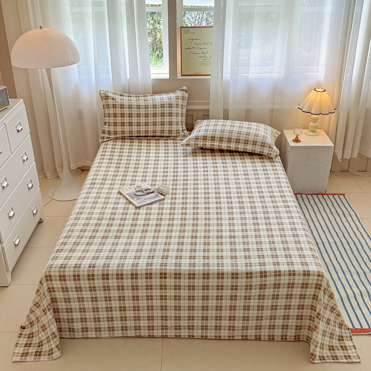 91家纺网 家纺一手货源 找家纺 丽美人 2025新款高克重印花牛奶绒无印风床单款（A类母婴级面料） 简约咖格