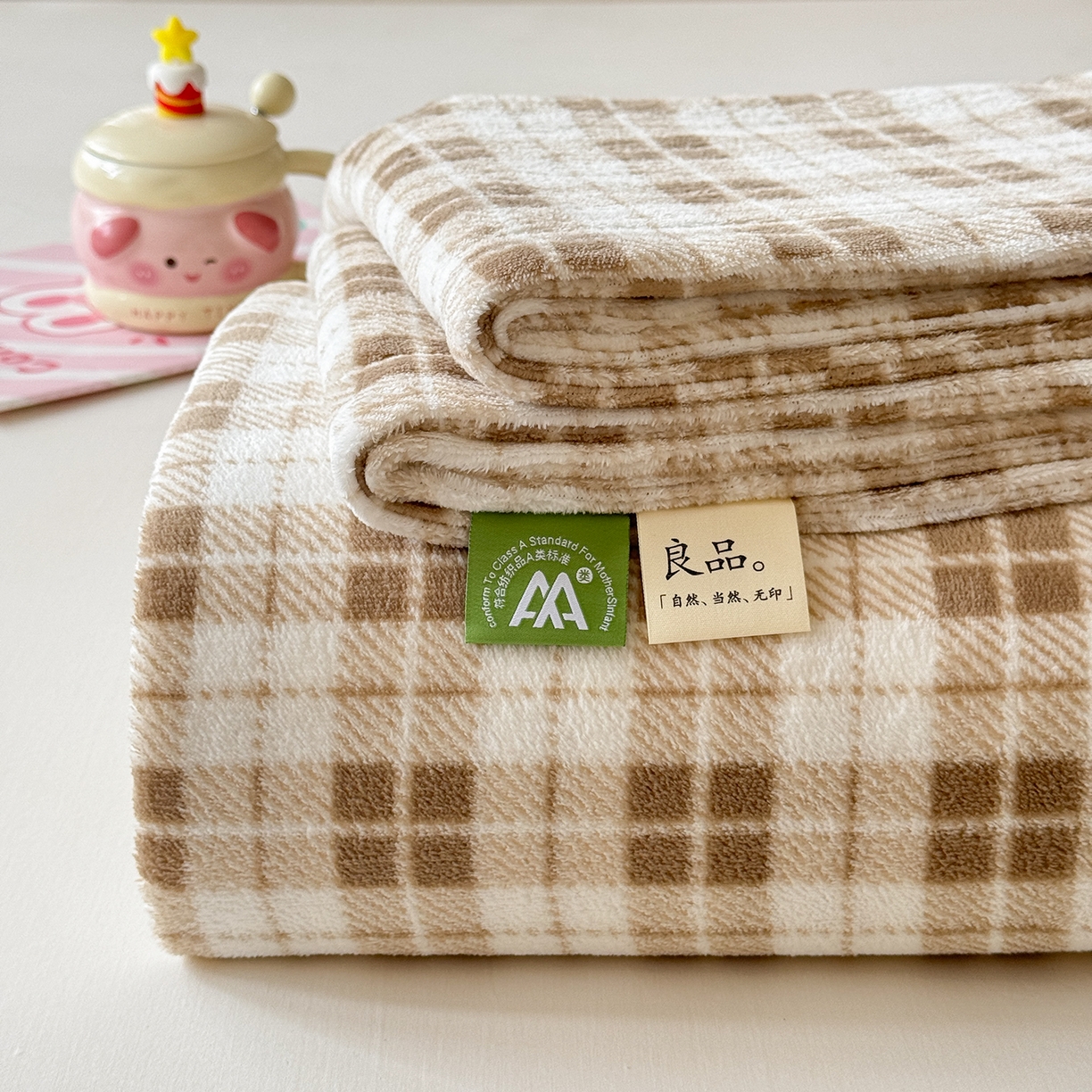 丽美人 2025新款高克重印花牛奶绒无印风床单款（A类母婴级面料） 简约咖格