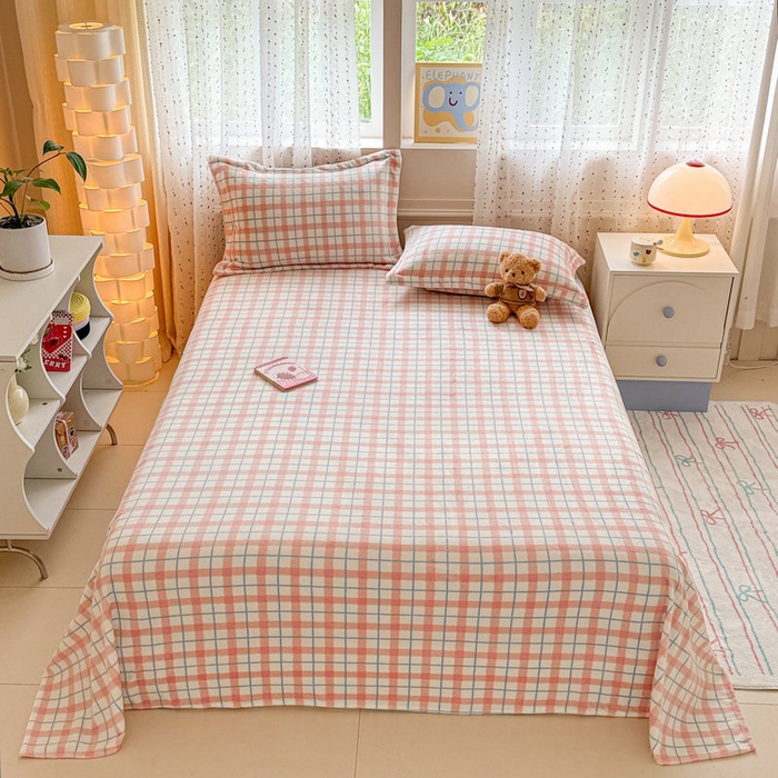 91家纺网 家纺一手货源 找家纺 丽美人 2025新款高克重印花牛奶绒无印风床单款（A类母婴级面料） 蓝粉大格