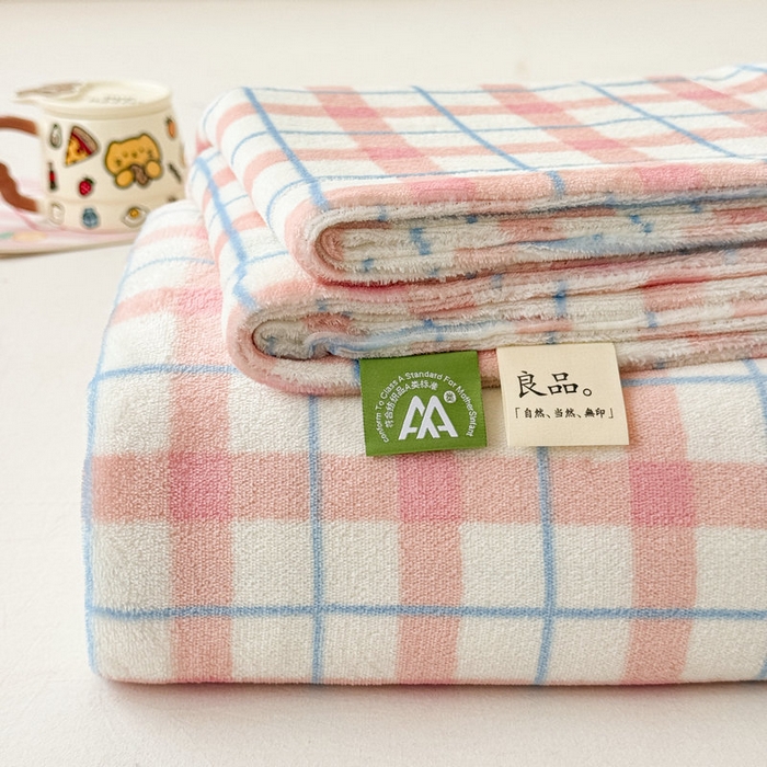 丽美人 2025新款高克重印花牛奶绒无印风床单款（A类母婴级面料） 蓝粉大格