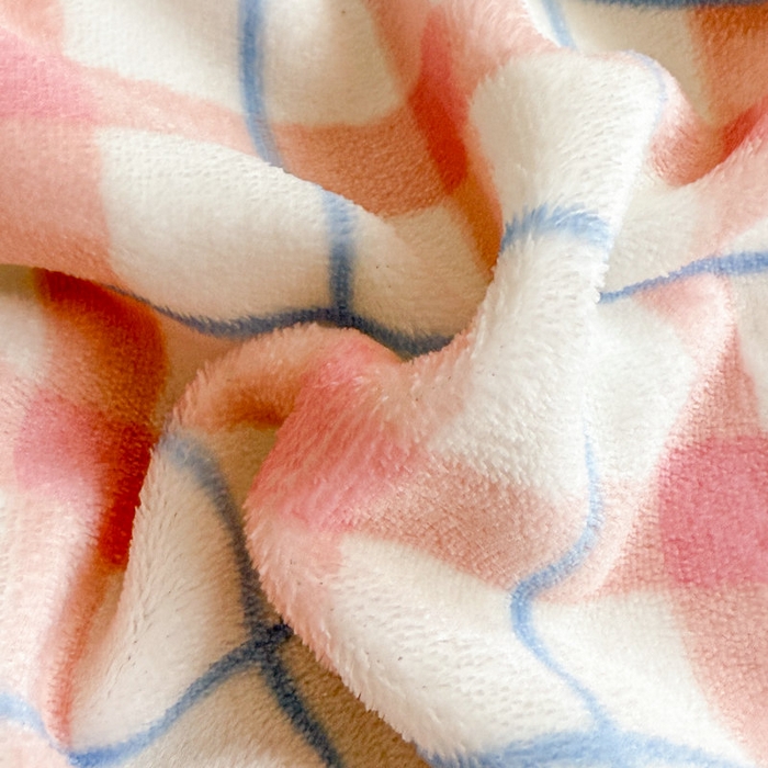 91家纺网 家纺一手货源 找家纺 丽美人 2025新款高克重印花牛奶绒无印风床单款（A类母婴级面料） 蓝粉大格