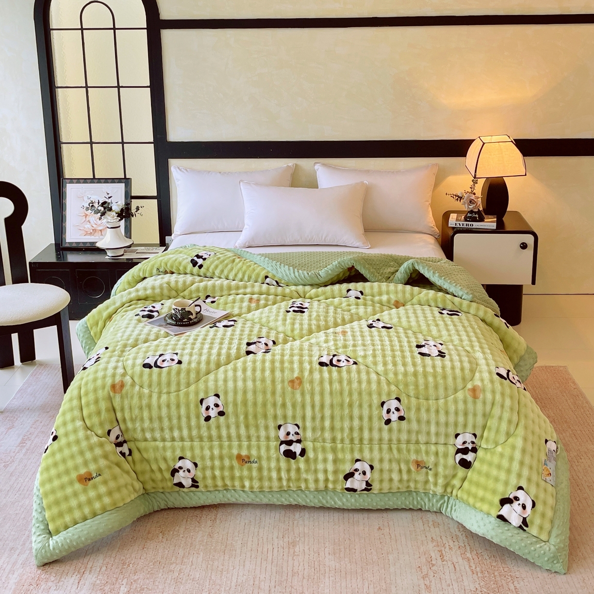 91家纺网 家纺一手货源 找家纺 云家 2025直播热款兔兔绒豆豆被三层夹棉加厚毛毯毯子牛奶绒冬被泡泡兔毛绒保暖被子被芯 熊猫宝贝