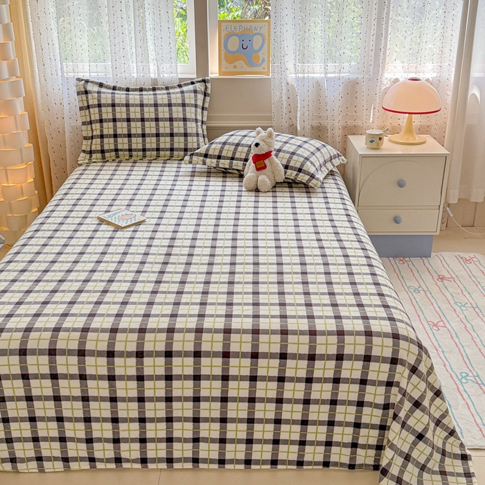 91家纺网 家纺一手货源 找家纺 丽美人 2025新款高克重印花牛奶绒无印风床单款（A类母婴级面料） 浅绿灰格