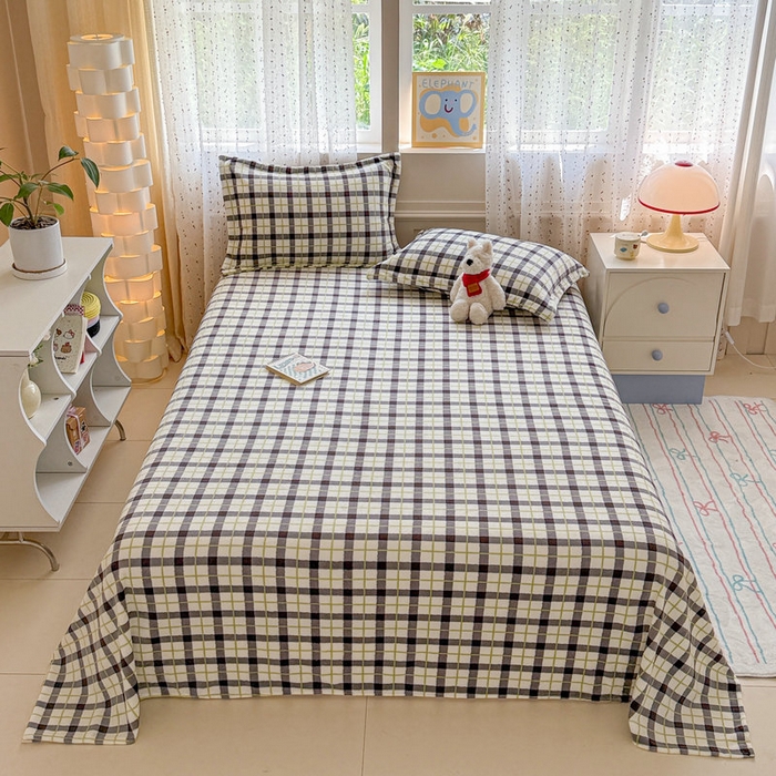 91家纺网 家纺一手货源 找家纺 丽美人 2025新款高克重印花牛奶绒无印风床单款（A类母婴级面料） 浅绿灰格