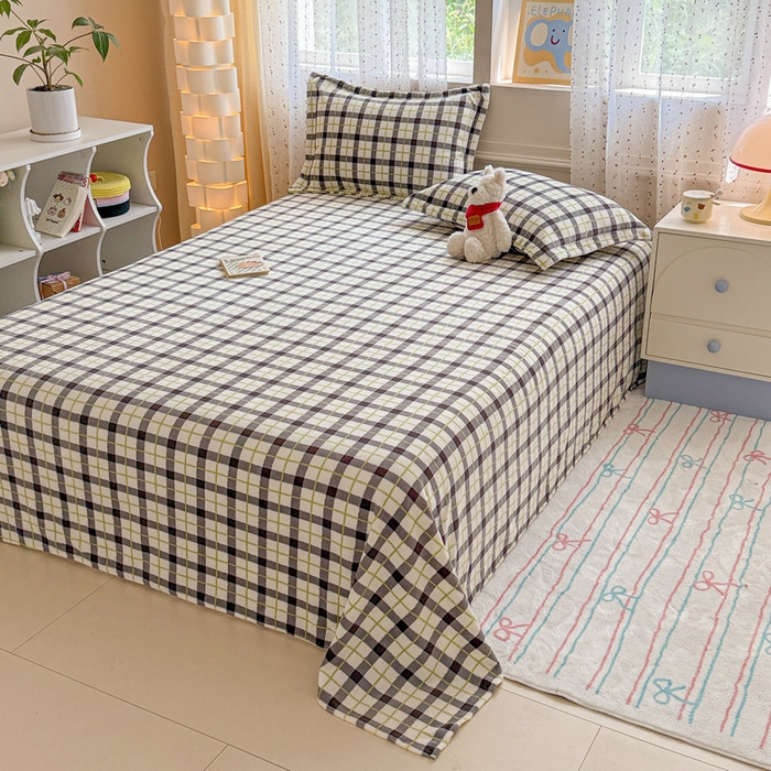 91家纺网 家纺一手货源 找家纺 丽美人 2025新款高克重印花牛奶绒无印风床单款（A类母婴级面料） 浅绿灰格