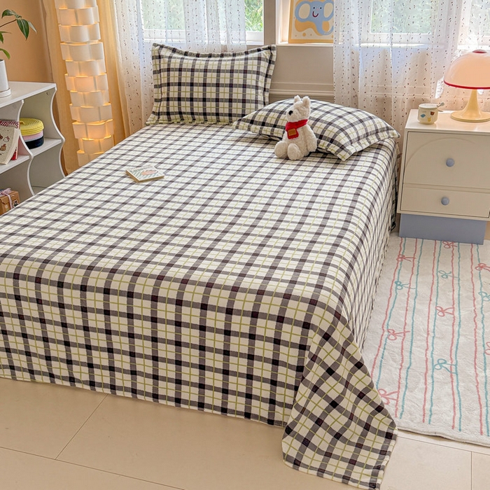 91家纺网 家纺一手货源 找家纺 丽美人 2025新款高克重印花牛奶绒无印风床单款（A类母婴级面料） 浅绿灰格