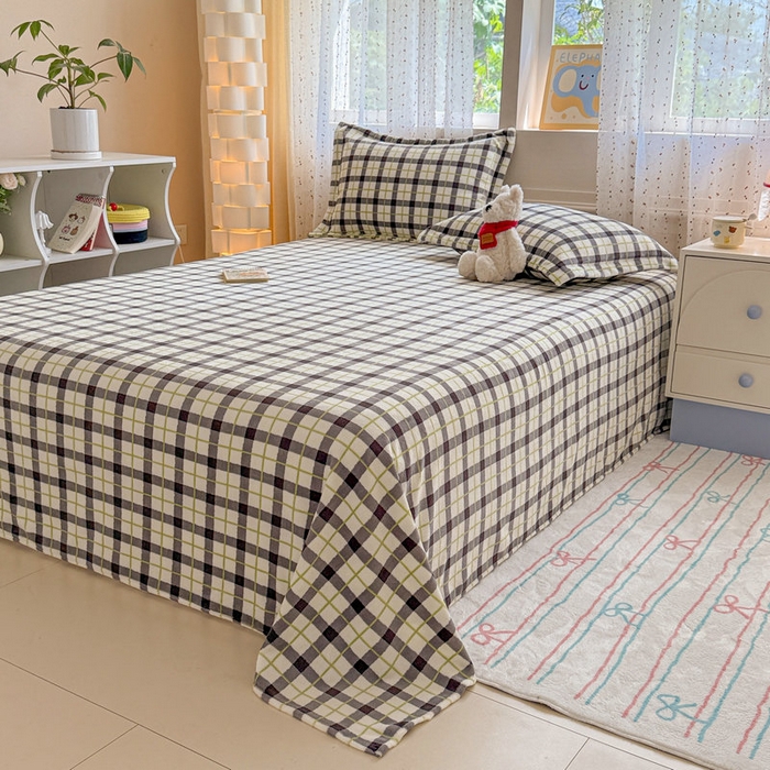 91家纺网 家纺一手货源 找家纺 丽美人 2025新款高克重印花牛奶绒无印风床单款（A类母婴级面料） 浅绿灰格