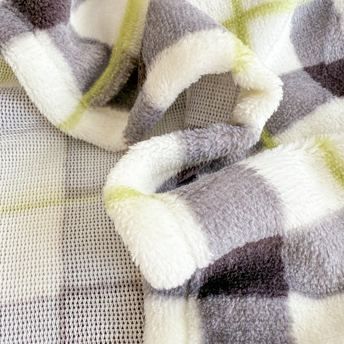 91家纺网 家纺一手货源 找家纺 丽美人 2025新款高克重印花牛奶绒无印风床单款（A类母婴级面料） 浅绿灰格