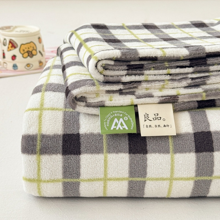 丽美人 2025新款高克重印花牛奶绒无印风床单款（A类母婴级面料） 浅绿灰格