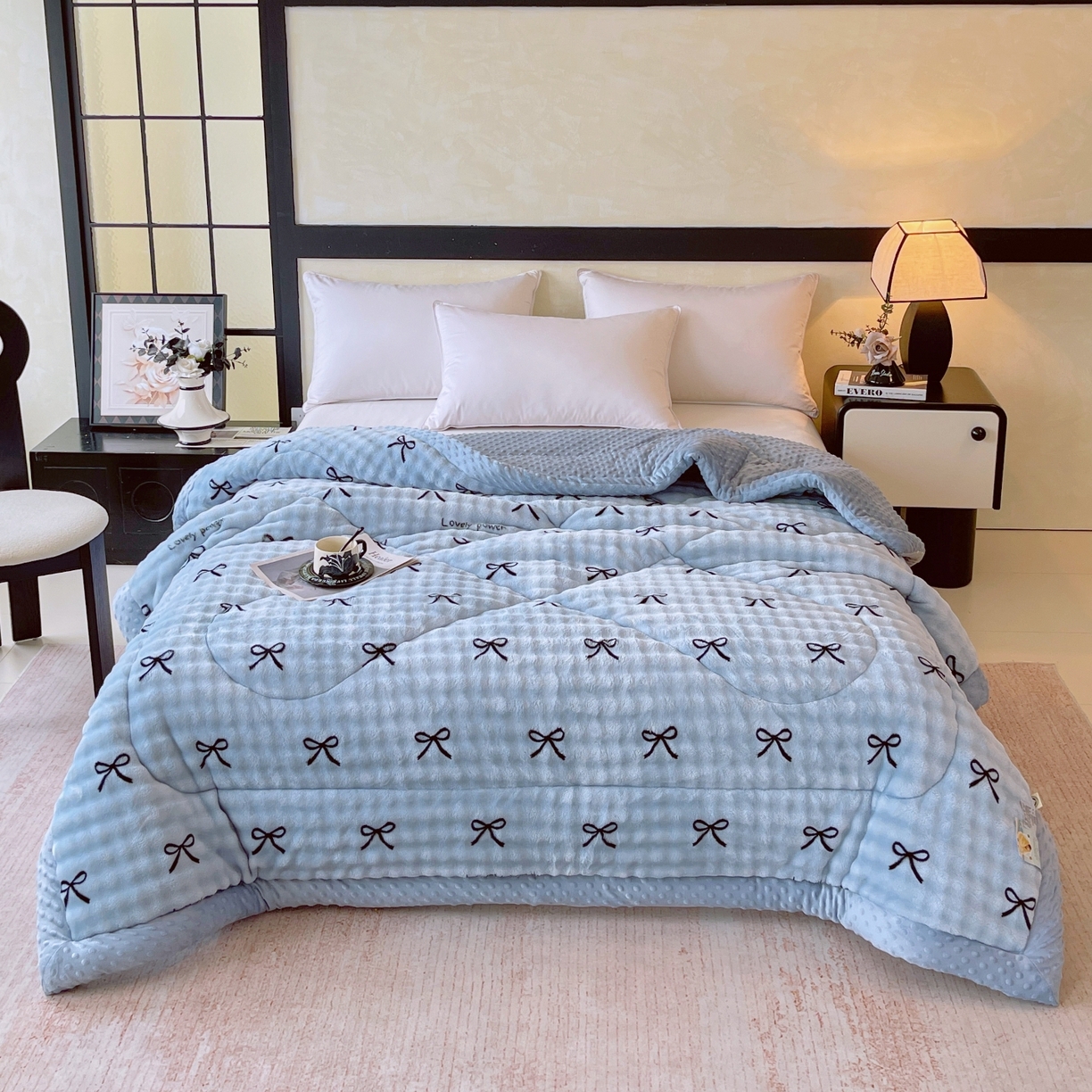 91家纺网 家纺一手货源 找家纺 云家 2025直播热款兔兔绒豆豆被三层夹棉加厚毛毯毯子牛奶绒冬被泡泡兔毛绒保暖被子被芯 奶油泡芙