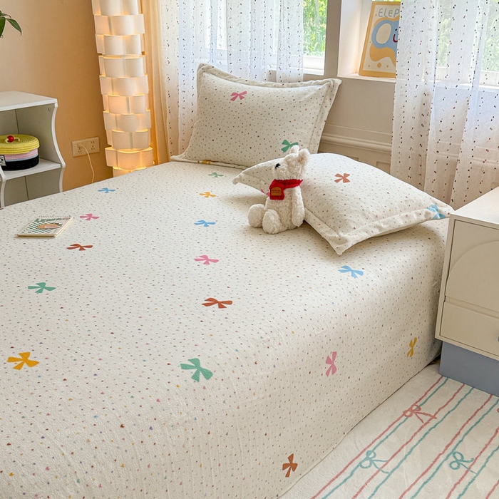 91家纺网 家纺一手货源 找家纺 丽美人 2025新款高克重印花牛奶绒无印风床单款（A类母婴级面料） 波点蝴蝶结