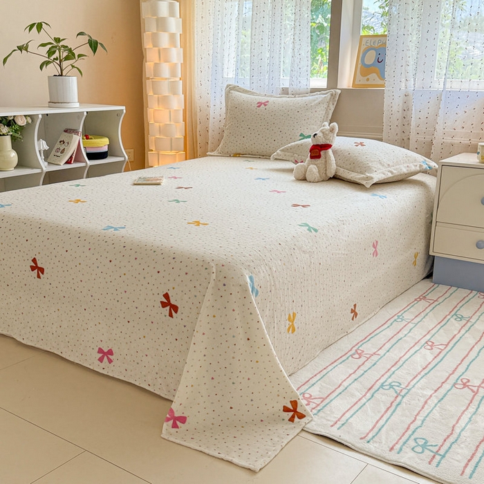 91家纺网 家纺一手货源 找家纺 丽美人 2025新款高克重印花牛奶绒无印风床单款（A类母婴级面料） 波点蝴蝶结