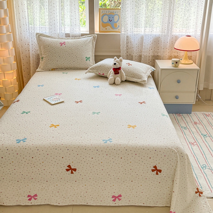 91家纺网 家纺一手货源 找家纺 丽美人 2025新款高克重印花牛奶绒无印风床单款（A类母婴级面料） 波点蝴蝶结