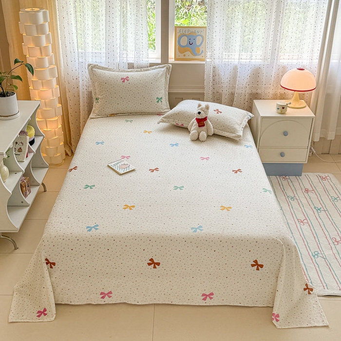 91家纺网 家纺一手货源 找家纺 丽美人 2025新款高克重印花牛奶绒无印风床单款（A类母婴级面料） 波点蝴蝶结