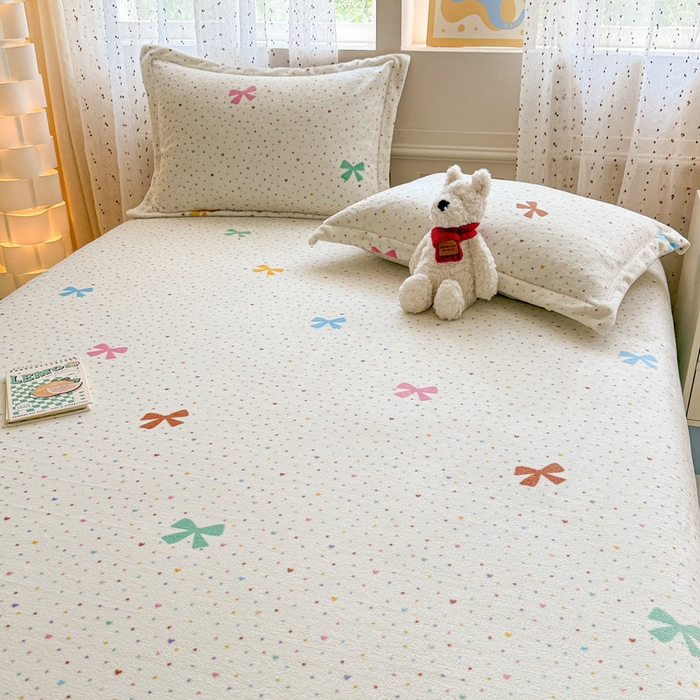 91家纺网 家纺一手货源 找家纺 丽美人 2025新款高克重印花牛奶绒无印风床单款（A类母婴级面料） 波点蝴蝶结