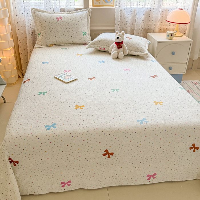 91家纺网 家纺一手货源 找家纺 丽美人 2025新款高克重印花牛奶绒无印风床单款（A类母婴级面料） 波点蝴蝶结