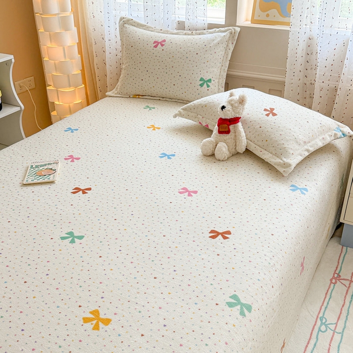 91家纺网 家纺一手货源 找家纺 丽美人 2025新款高克重印花牛奶绒无印风床单款（A类母婴级面料） 波点蝴蝶结