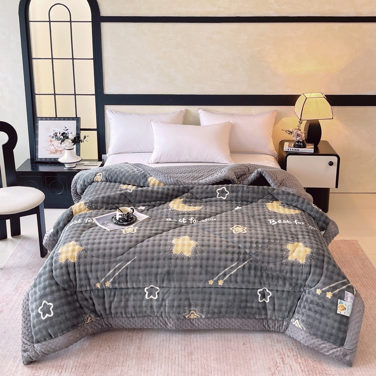 91家纺网 家纺一手货源 找家纺 云家 2025直播热款兔兔绒豆豆被三层夹棉加厚毛毯毯子牛奶绒冬被泡泡兔毛绒保暖被子被芯 星月