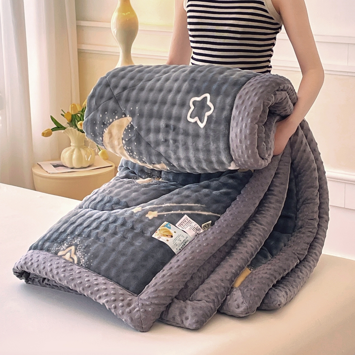 91家纺网 家纺一手货源 找家纺 云家 2025直播热款兔兔绒豆豆被三层夹棉加厚毛毯毯子牛奶绒冬被泡泡兔毛绒保暖被子被芯 星月