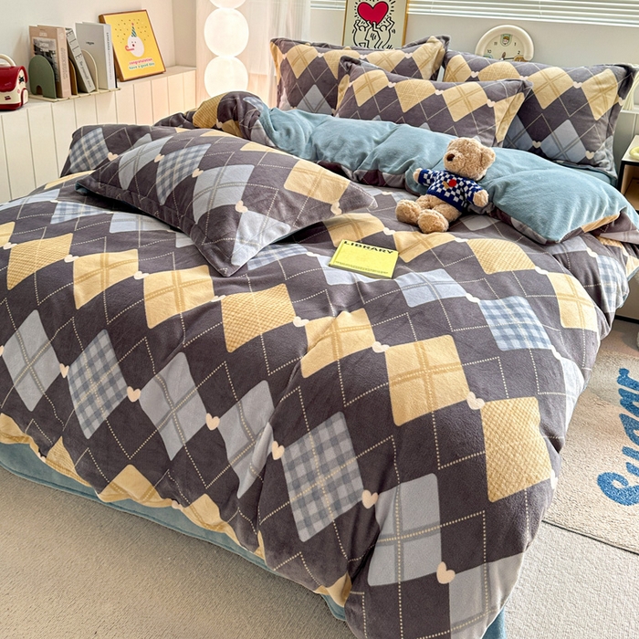 91家纺网 家纺一手货源 找家纺 简一 2025新款小清新牛奶绒印花四件套-花卉系列 英俊风情