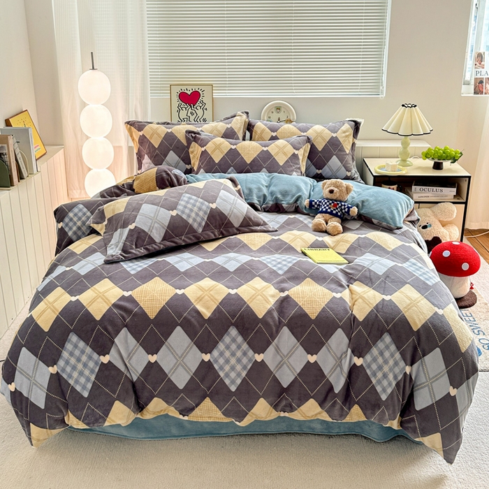 简一 2025新款小清新牛奶绒印花四件套-花卉系列 英俊风情