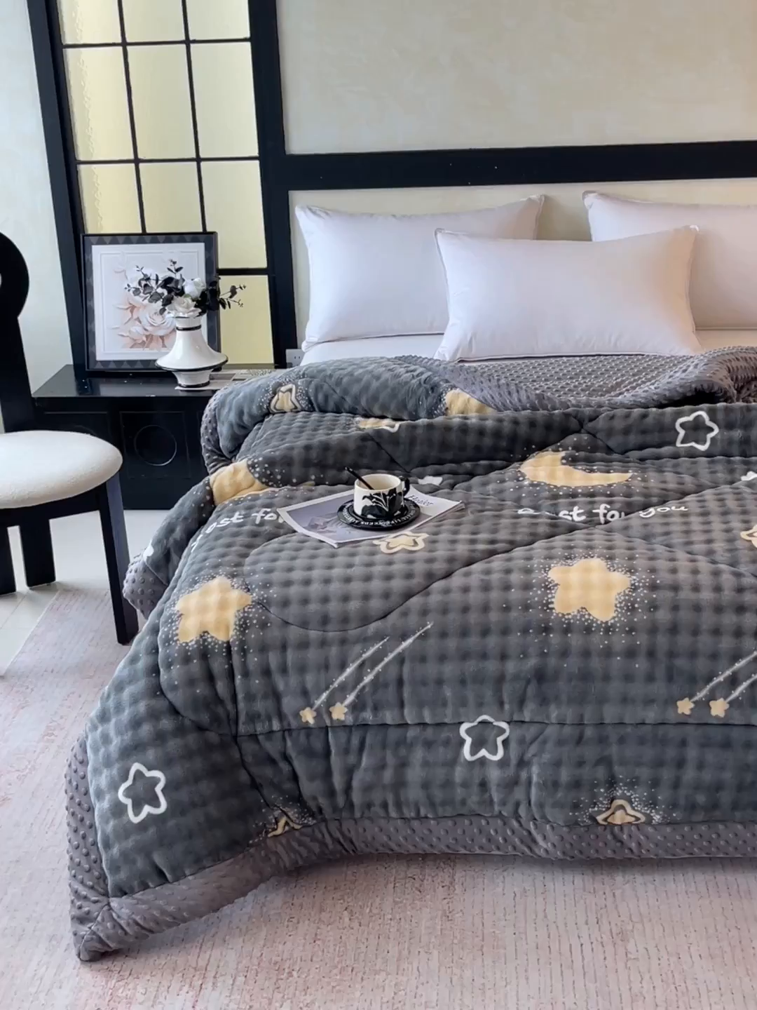 91家纺网 家纺一手货源 找家纺 云家 2025直播热款兔兔绒豆豆被三层夹棉加厚毛毯毯子牛奶绒冬被泡泡兔毛绒保暖被子被芯 星月