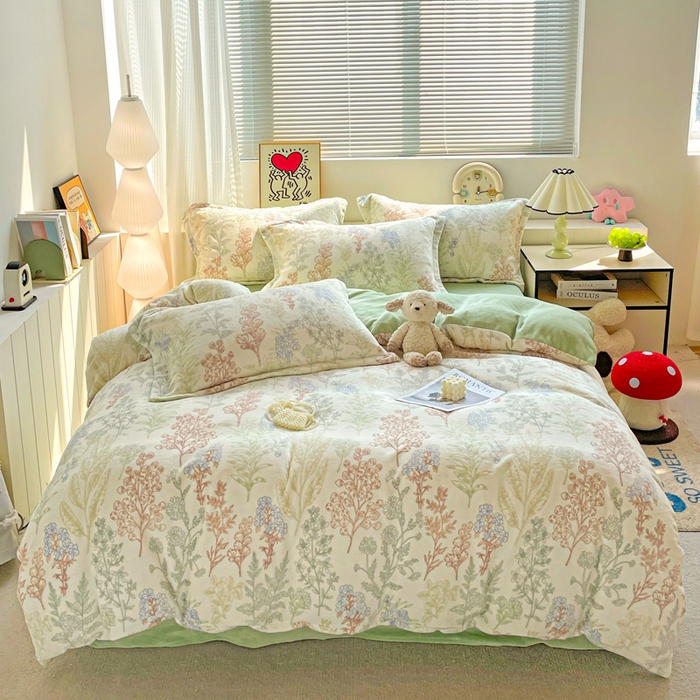 简一 2025新款小清新牛奶绒印花四件套-花卉系列 幽兰花谷