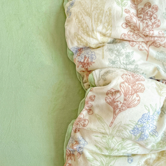 91家纺网 家纺一手货源 找家纺 简一 2025新款小清新牛奶绒印花四件套-花卉系列 幽兰花谷