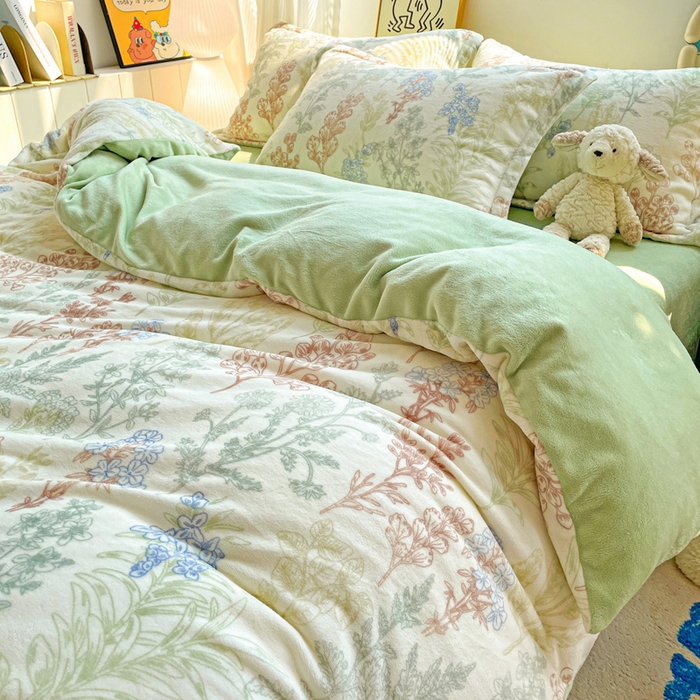 91家纺网 家纺一手货源 找家纺 简一 2025新款小清新牛奶绒印花四件套-花卉系列 幽兰花谷