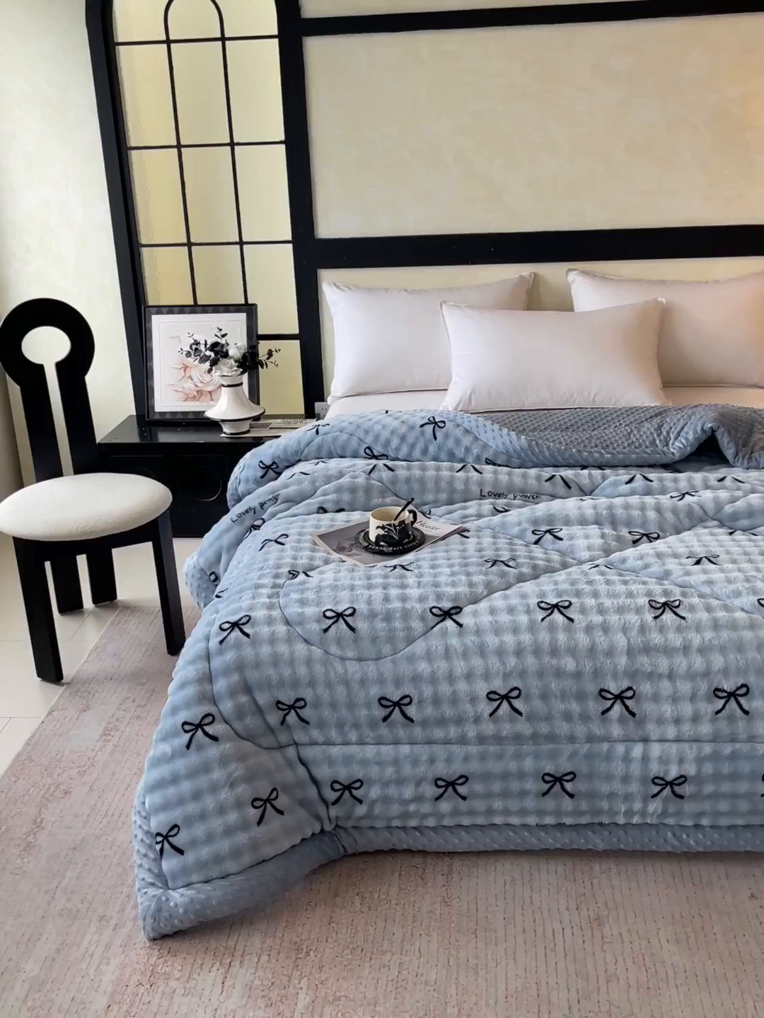 91家纺网 家纺一手货源 找家纺 云家 2025直播热款兔兔绒豆豆被三层夹棉加厚毛毯毯子牛奶绒冬被泡泡兔毛绒保暖被子被芯 奶油泡芙