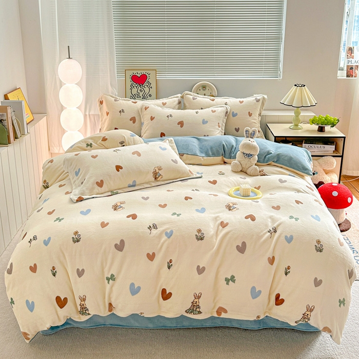 91家纺网 家纺一手货源 找家纺 （总）简一 2025新款小清新牛奶绒印花四件套-卡通系列