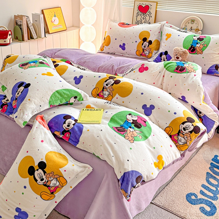 91家纺网 家纺一手货源 找家纺 简一 2025新款小清新牛奶绒印花四件套-卡通系列 马卡米奇