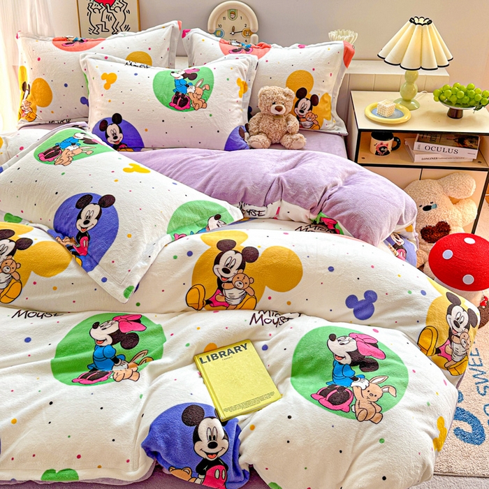 91家纺网 家纺一手货源 找家纺 简一 2025新款小清新牛奶绒印花四件套-卡通系列 马卡米奇