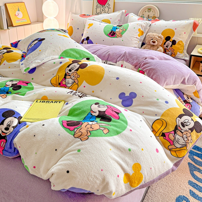 91家纺网 家纺一手货源 找家纺 简一 2025新款小清新牛奶绒印花四件套-卡通系列 马卡米奇