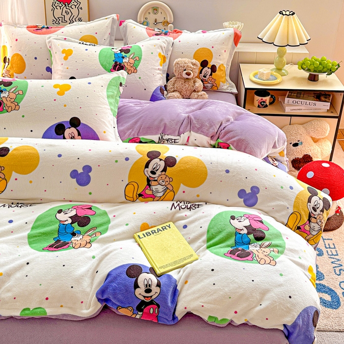 91家纺网 家纺一手货源 找家纺 简一 2025新款小清新牛奶绒印花四件套-卡通系列 马卡米奇