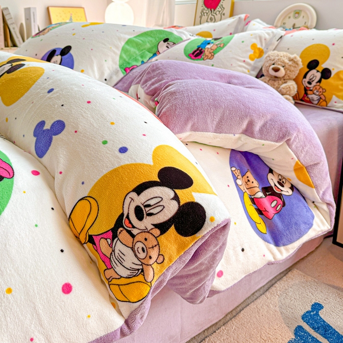 91家纺网 家纺一手货源 找家纺 简一 2025新款小清新牛奶绒印花四件套-卡通系列 马卡米奇