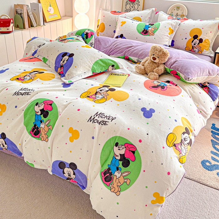 91家纺网 家纺一手货源 找家纺 简一 2025新款小清新牛奶绒印花四件套-卡通系列 马卡米奇