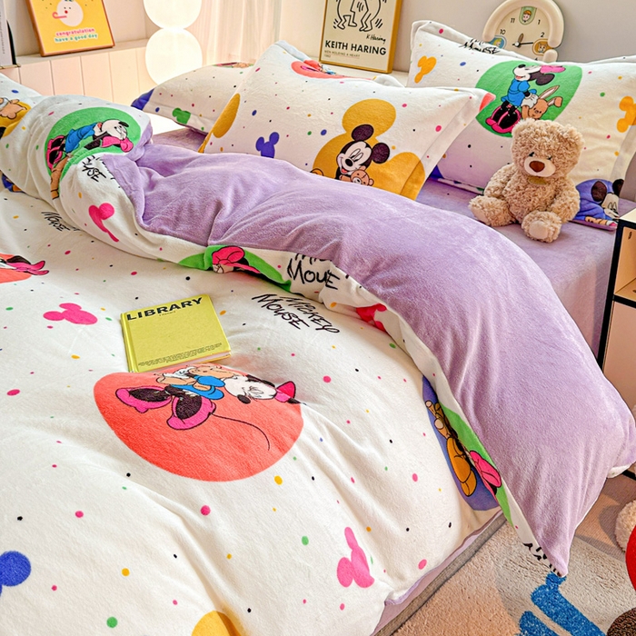 91家纺网 家纺一手货源 找家纺 简一 2025新款小清新牛奶绒印花四件套-卡通系列 马卡米奇